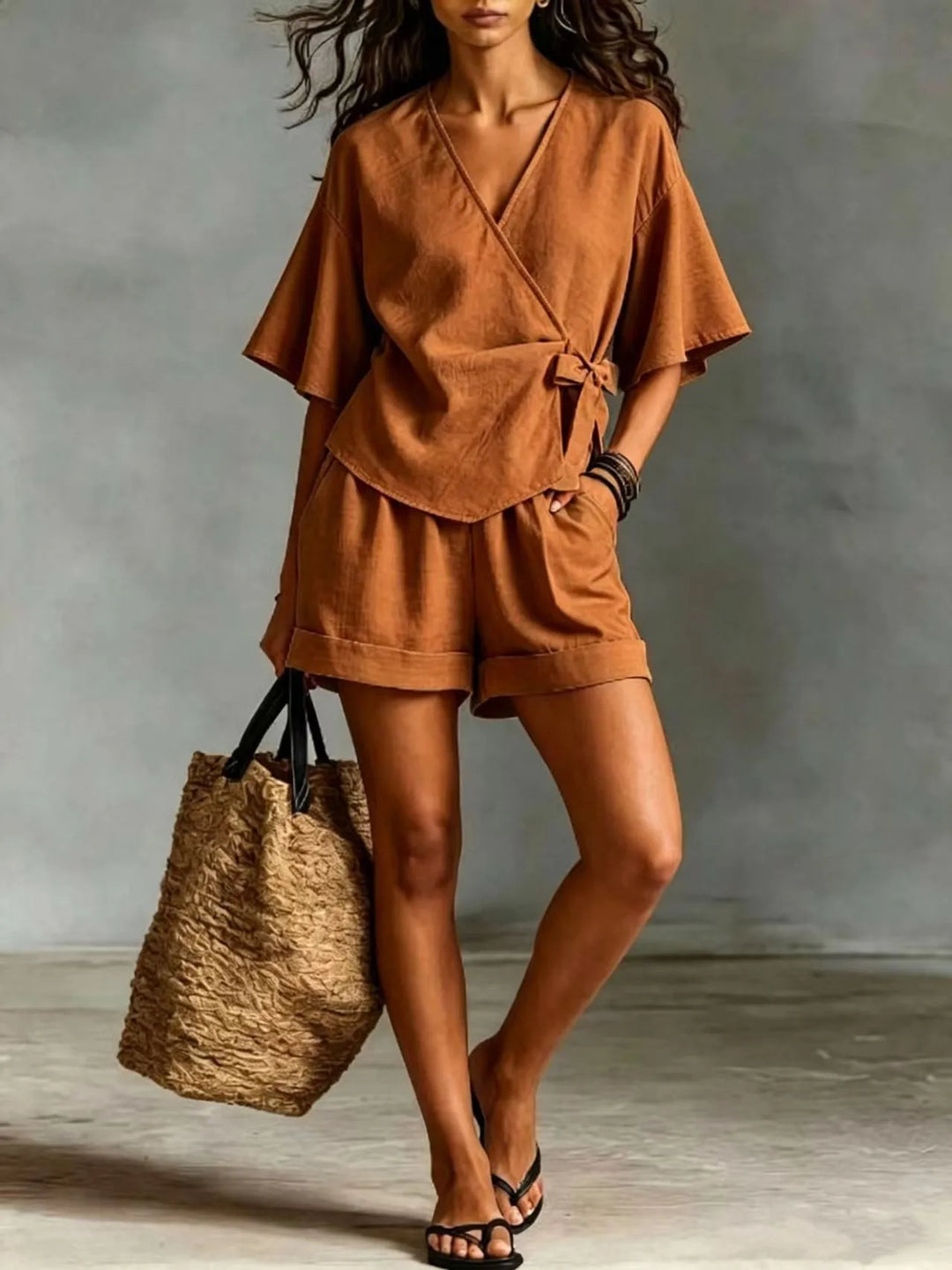 Amelie Casual V Neck Shorts Set