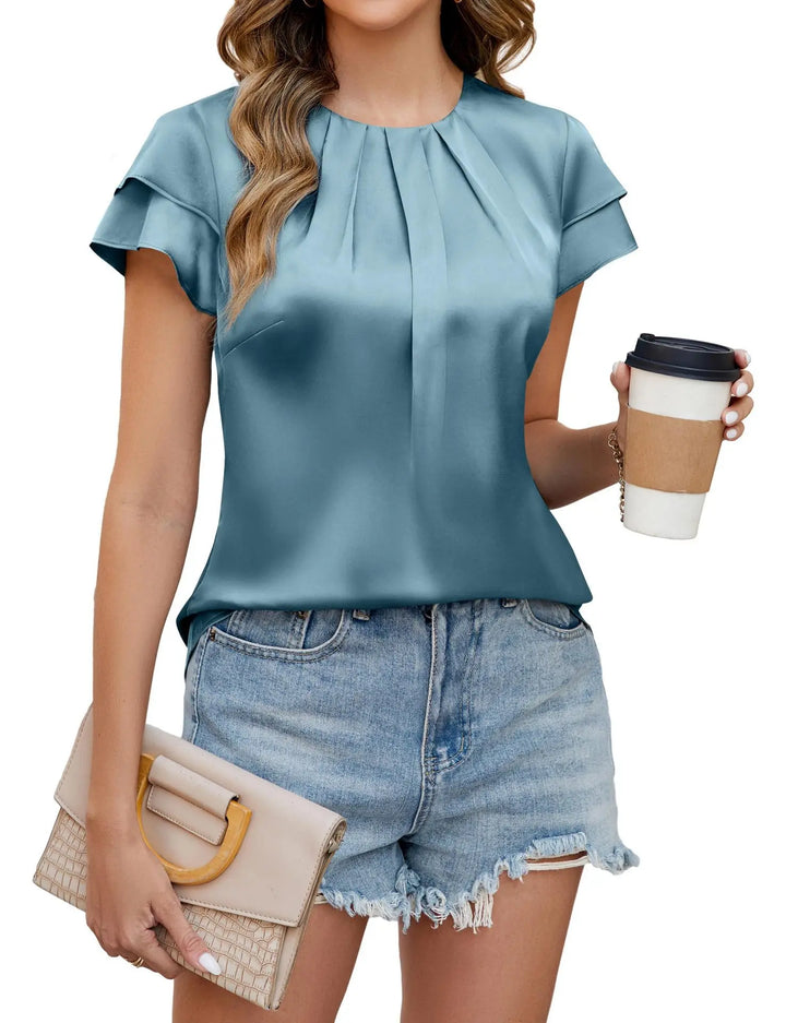 Sabrina Satin Ruffle Sleeve Blouse