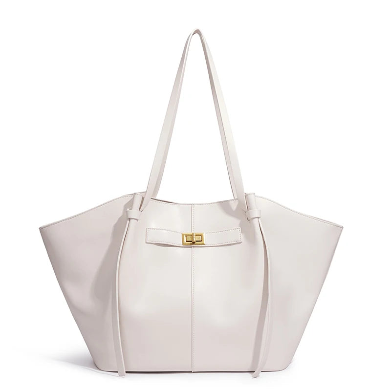 White leather winged tote bag front view