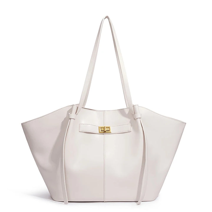 White leather winged tote bag front view