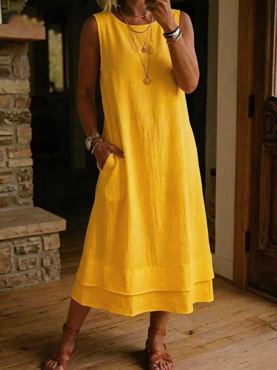 Rosabel Effortless Sleeveless Tunic Midi Dress