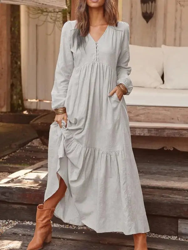 Sherry Comfortable V Neck Cotton Maxi Dress