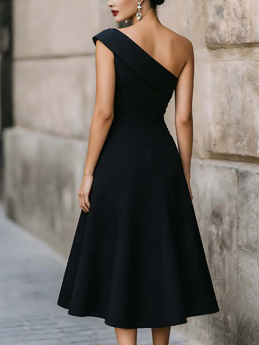 Eileen Elegant One Shoulder Midi Dress