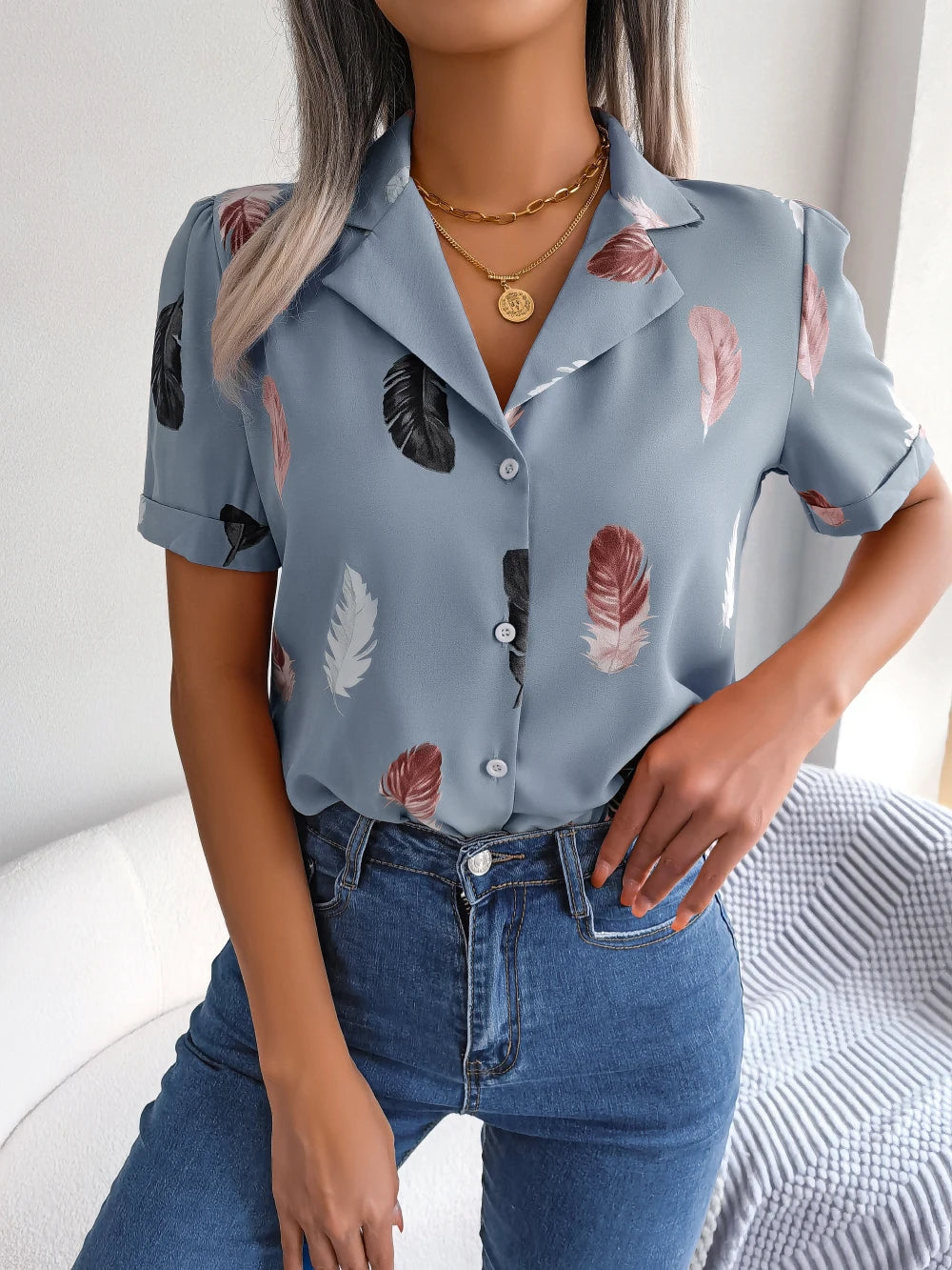 Sandra Feather Print Blouse