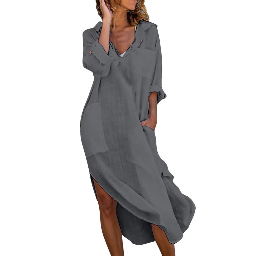 Mallory Flowing Linen Long Shirt Dress