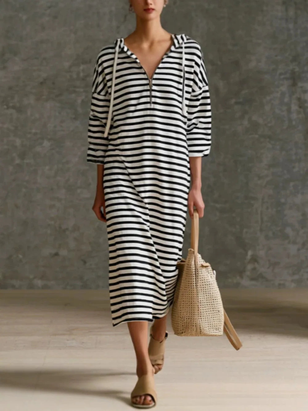 Elowen Striped Hooded Midi Dress