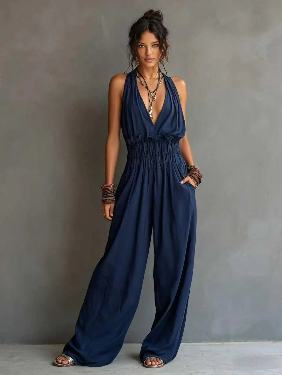Daphne Deep V Neck Wide Leg Jumpsuit