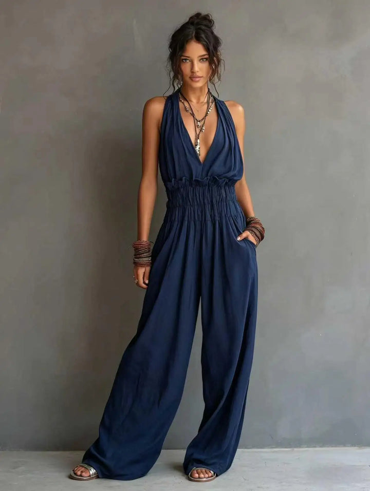 Daphne Deep V Neck Wide Leg Jumpsuit