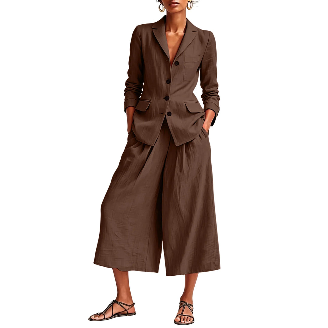 Monique Linen Blazer and Wide Leg Capri Set