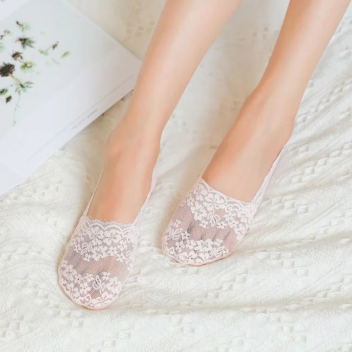 Ameile Cotton Floral Lace No-Show Socks