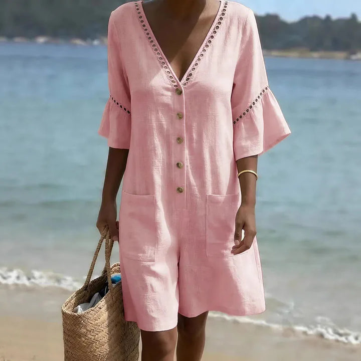 Aubrey Ruffle Sleeve V Neck Romper