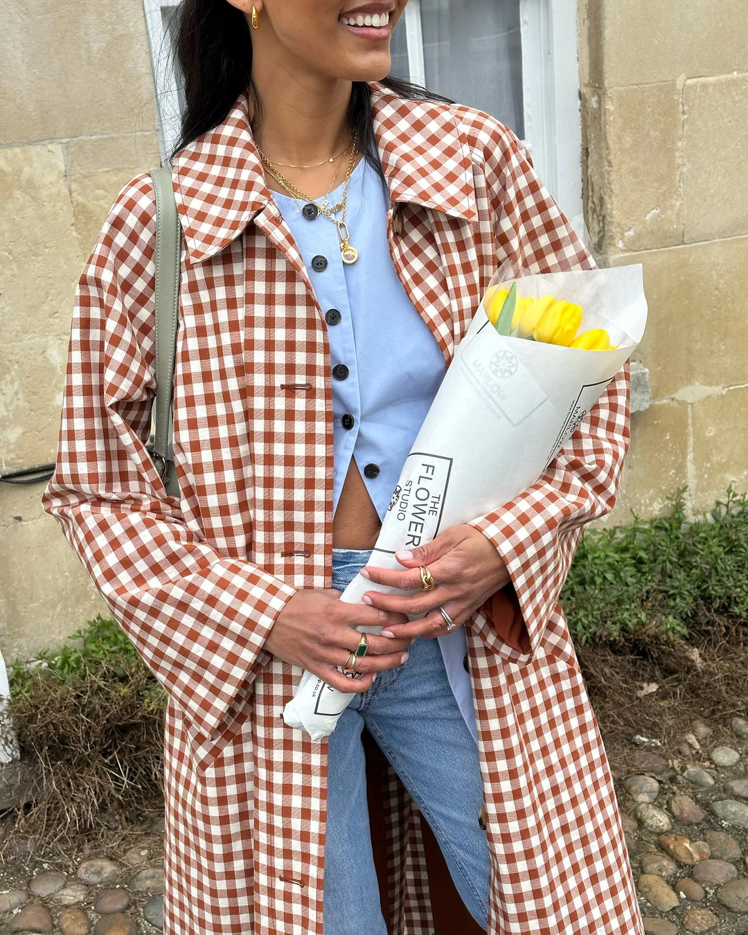 Marigold Gingham Trench Coat
