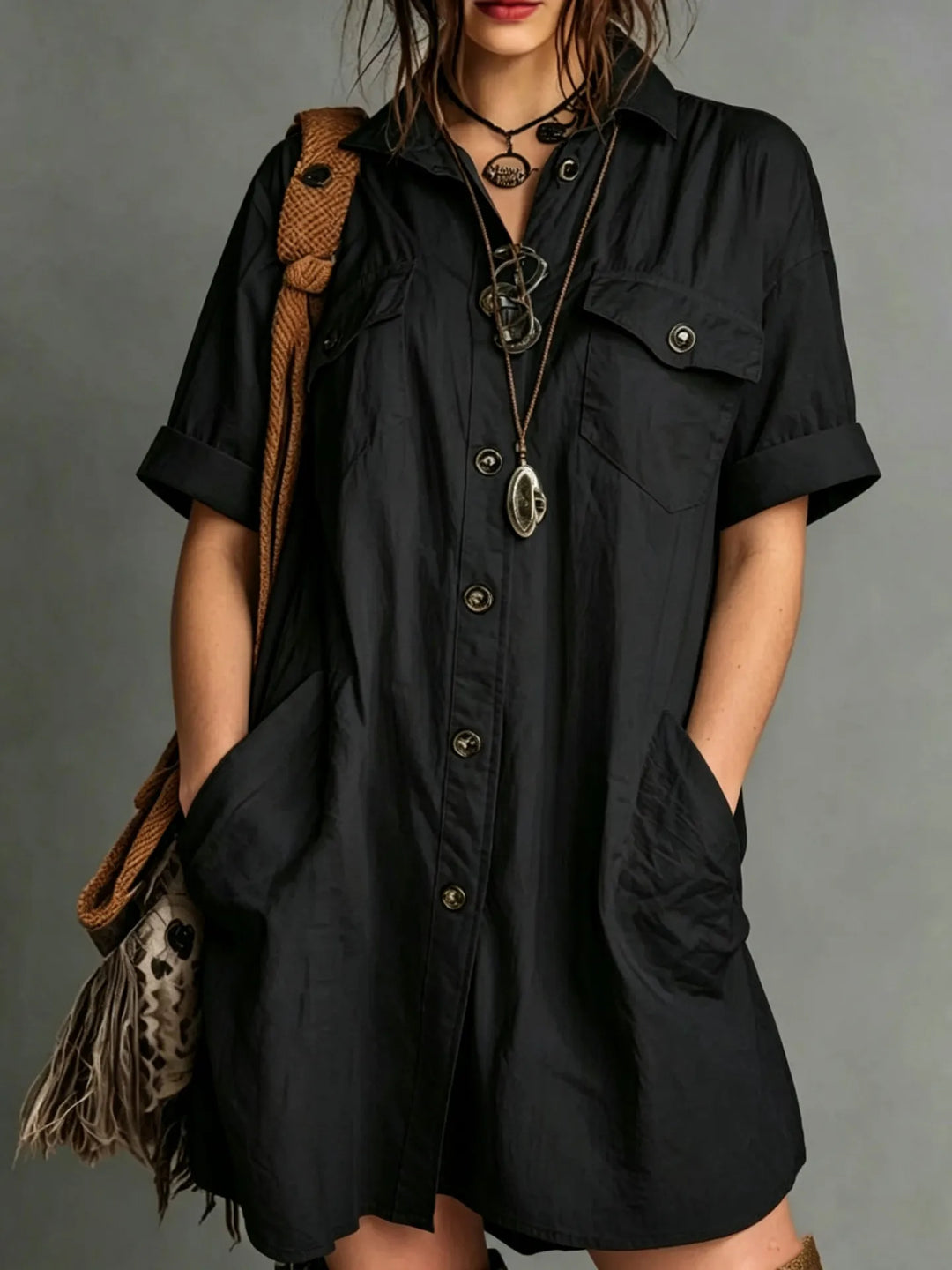 Alisha Button Mini Shirt Dress