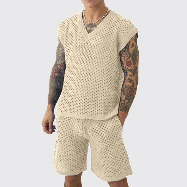 Sebastian V Neck Knit Short Set