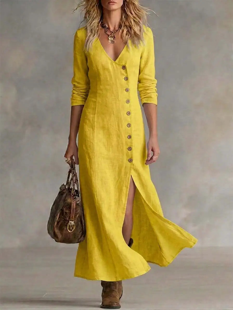 Yasmin Button Front Side Slit Maxi Dress