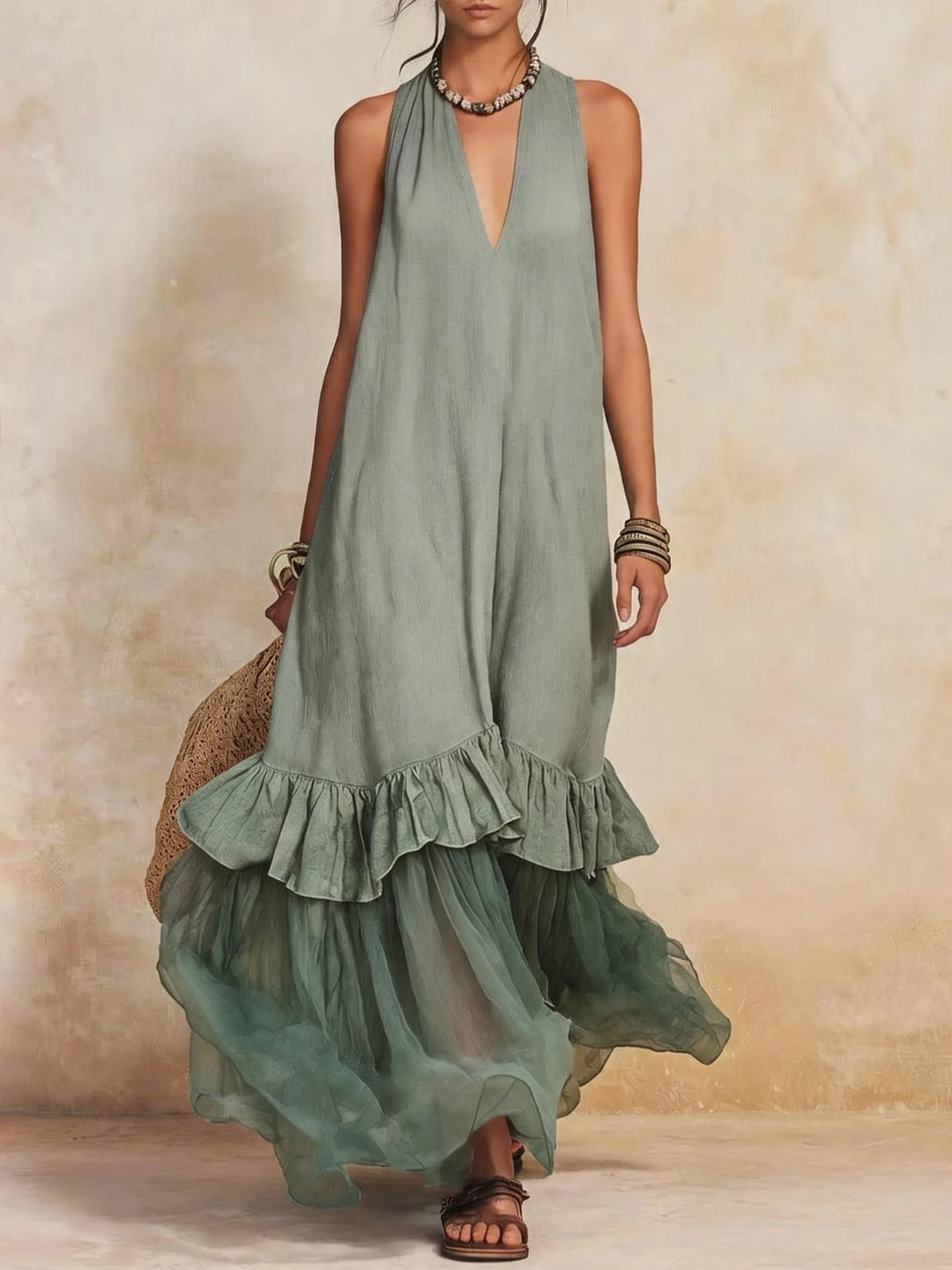 Loretta Bohemian Ruffle Hem Maxi Dress