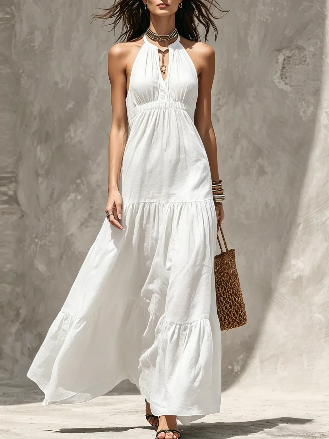 Marisol Bohemian Halter Tiered Maxi Dress