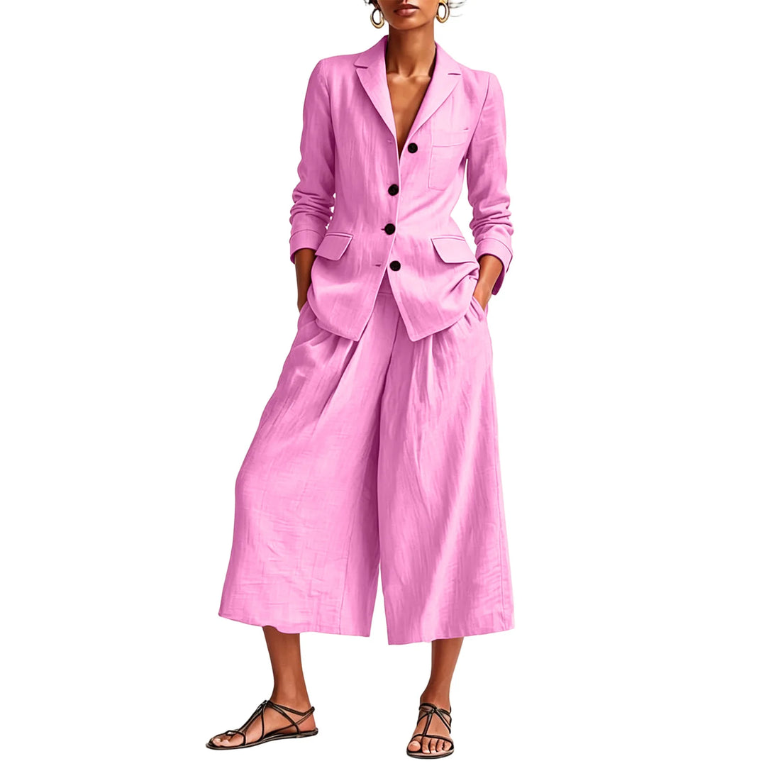 Monique Linen Blazer and Wide Leg Capri Set