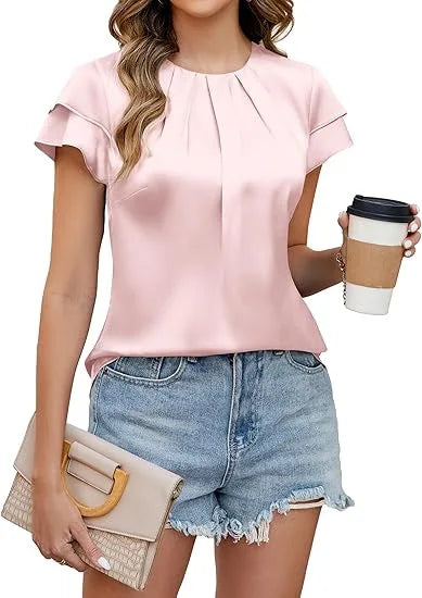 Sabrina Satin Ruffle Sleeve Blouse