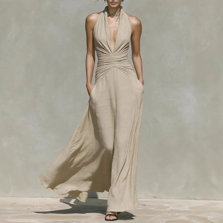Raven V Neck Sleeveless Ruched Bodycon Maxi Dress