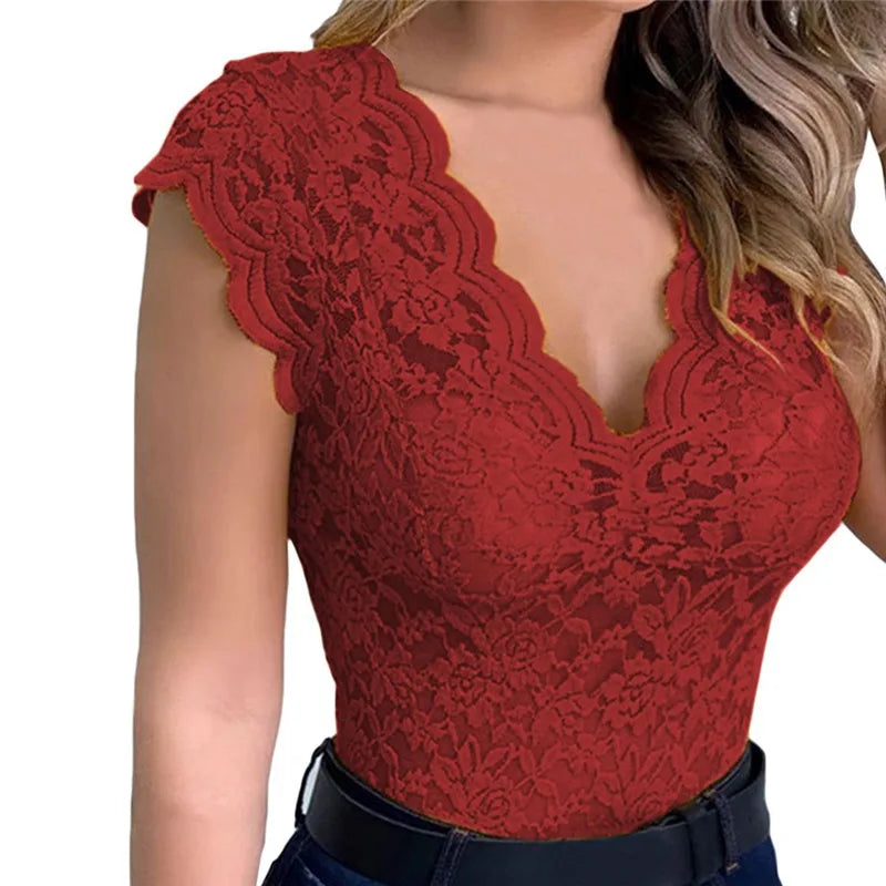 Celestine Deep V Neck Lace Top