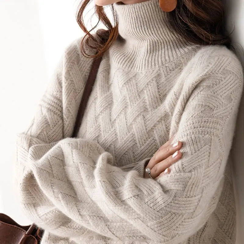 Clara Basketweave Turtleneck Sweater