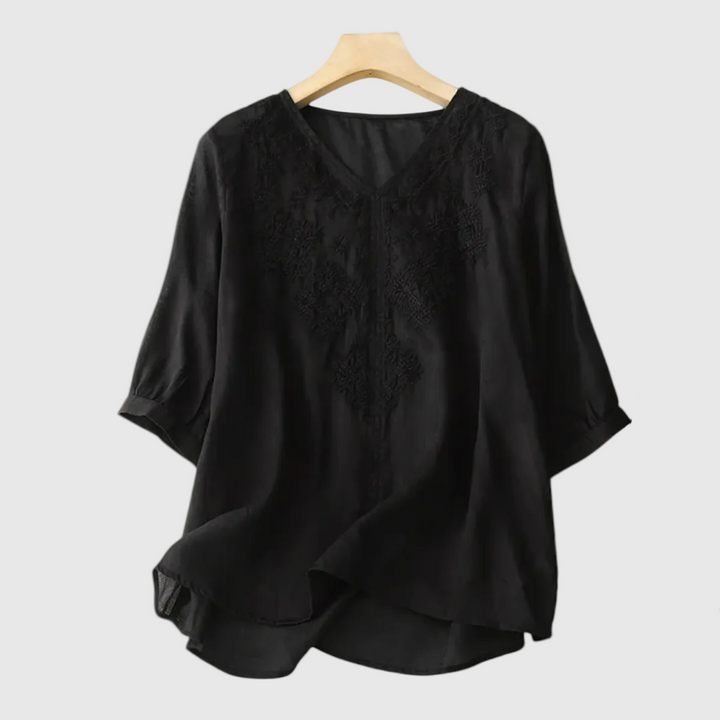 Evelina Embroidered Linen Blouse