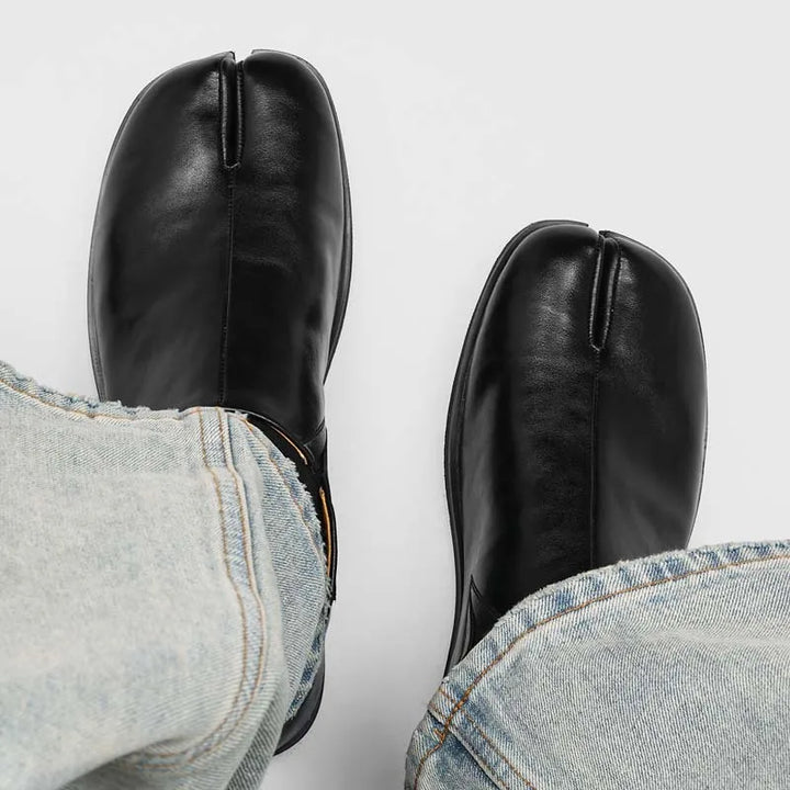 Raven Leather Tabi Loafers