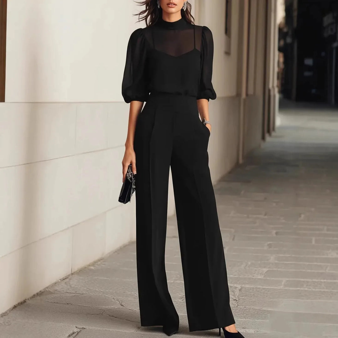 Victoria Elegant Patchwork Long Sleeve Wide Leg Jumpsuit