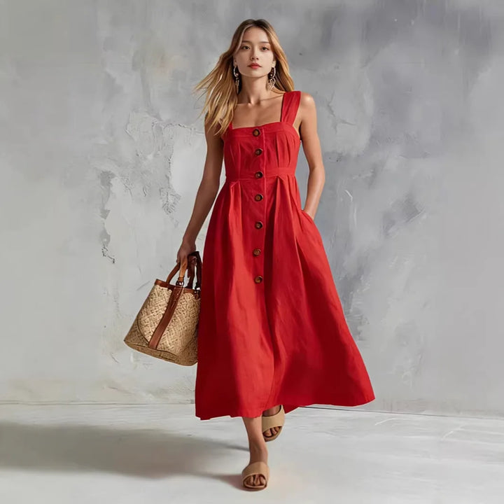 Zynara Linen Button Maxi Dress