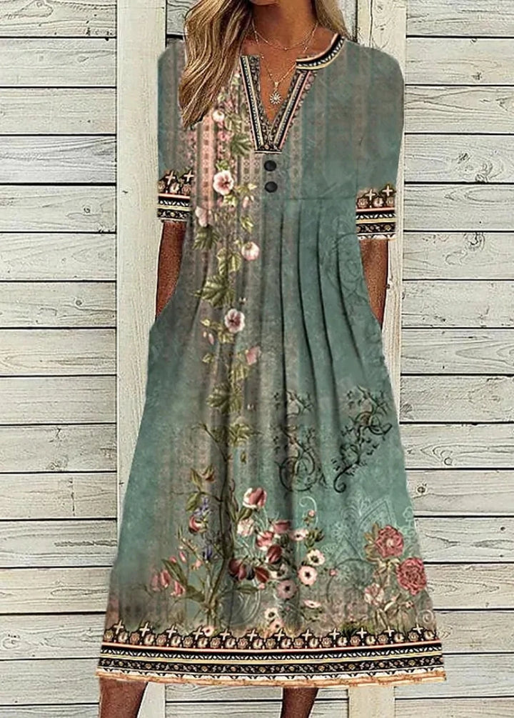 Brielle Floral Boho Print Midi Dress