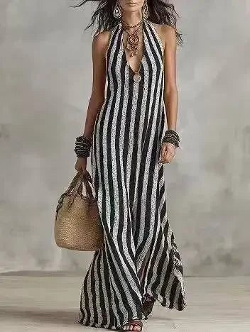 Serena Striped Halter Maxi Dress