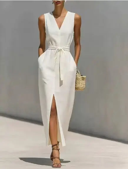 Monica Front Tie V Neck Maxi Dress