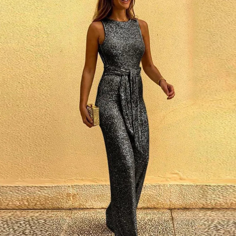 Amira Front Tie Sequin Jumpsuit