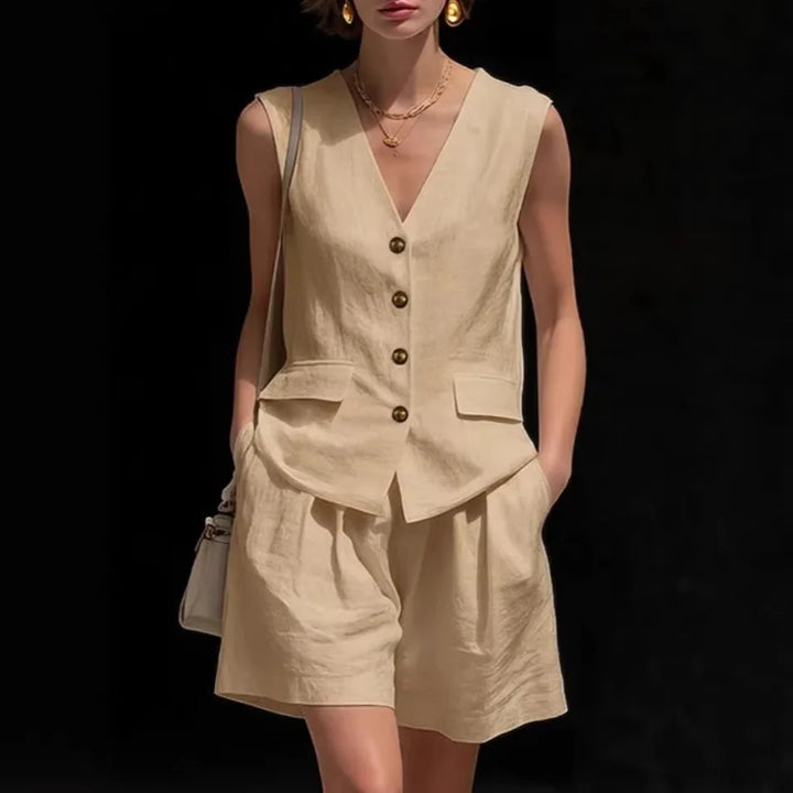 Aubrey Button Vest Shorts Set