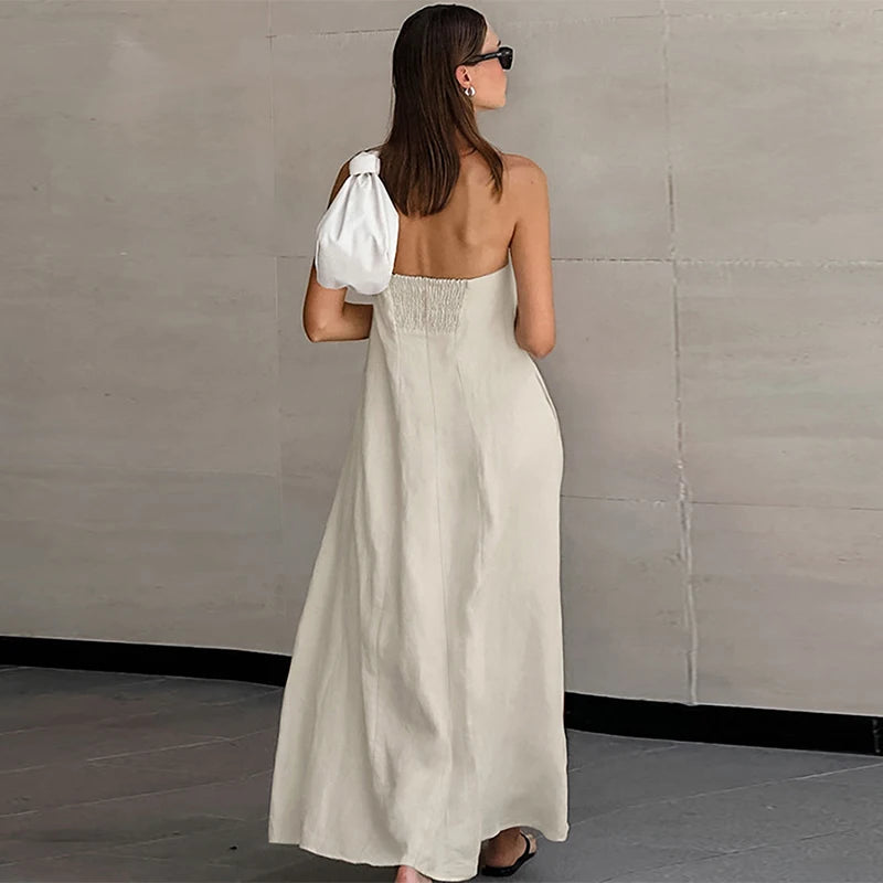 Maren Off Shoulder Linen Maxi Dress