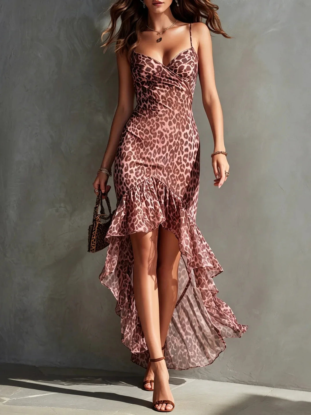 Ivy Leopard Print Chiffon Midi Dress