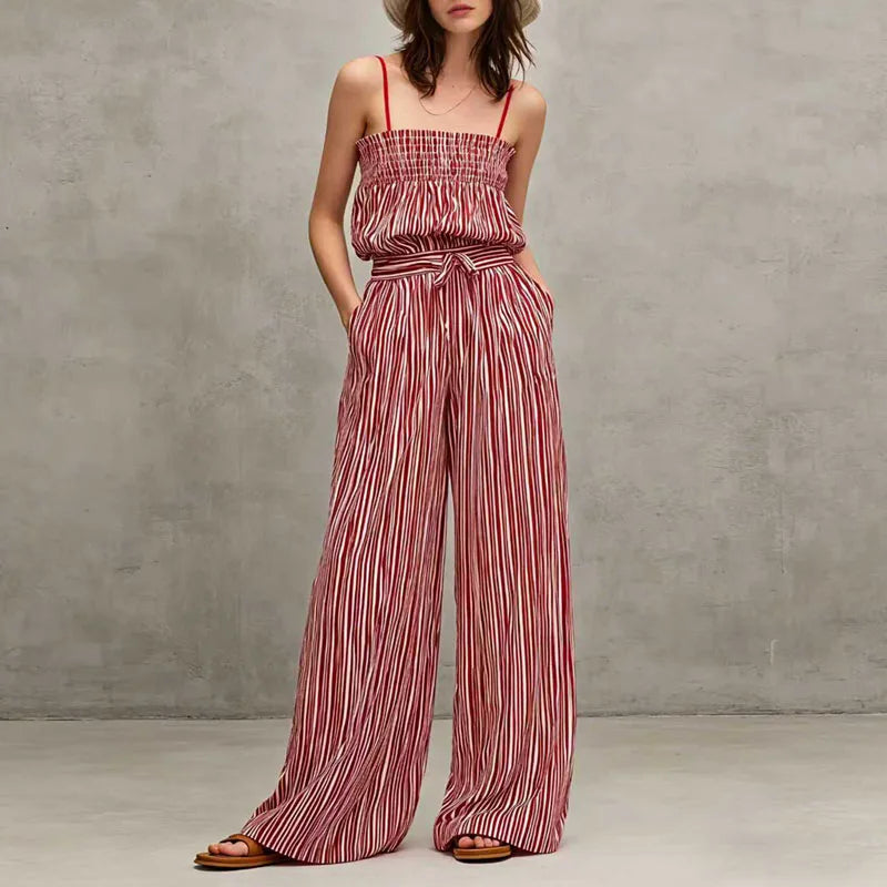 Quinn Striped Smocked Wide Leg Pants Set