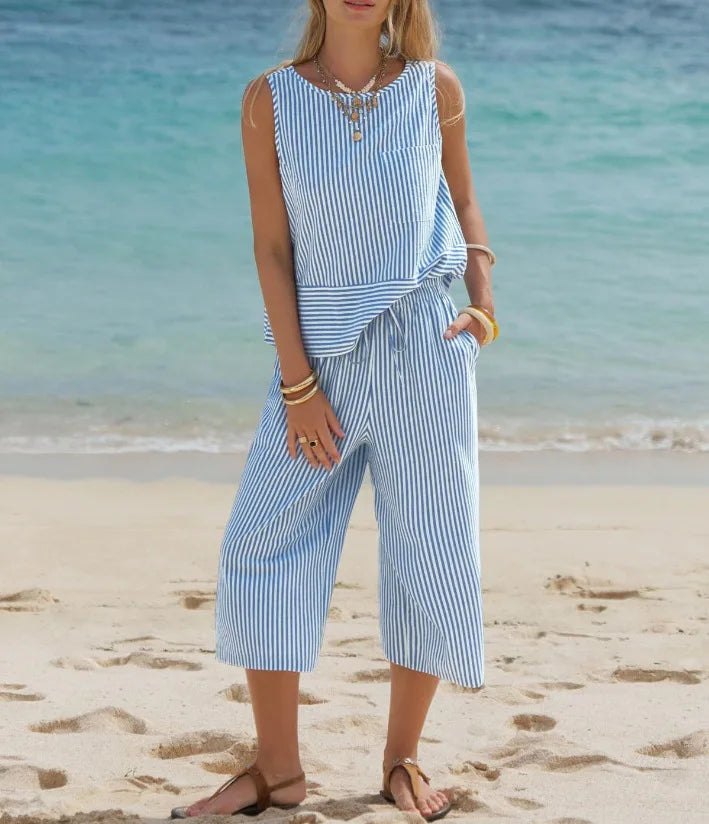 Ashley Striped Cotton Casual Matching Set