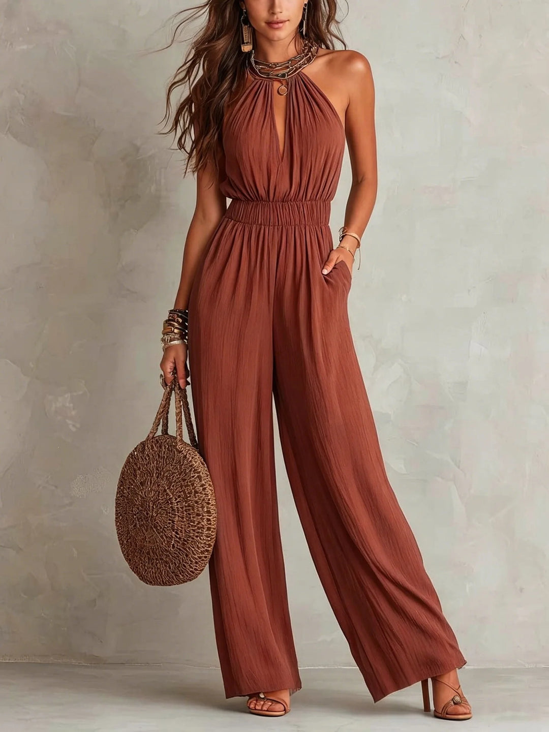 Delphine Halter Wide Leg Jumpsuit