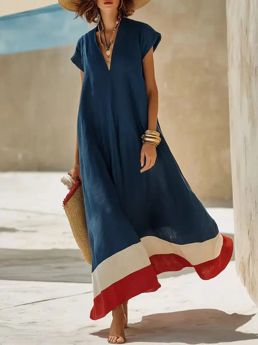 Cambria Striped V Neck Maxi Dress