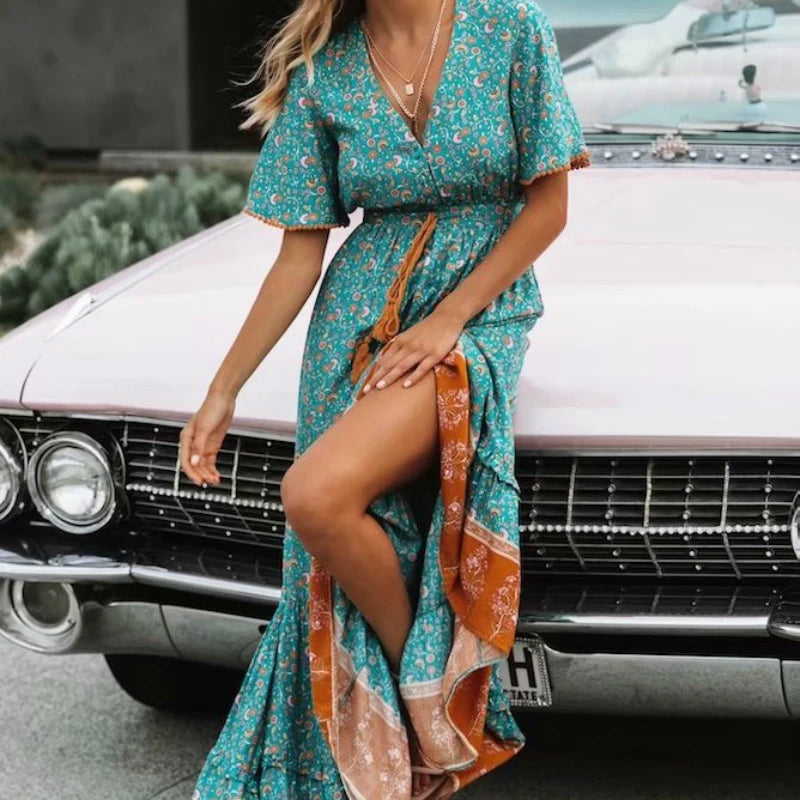 Josephine Drawstring Bohemian Maxi Dress