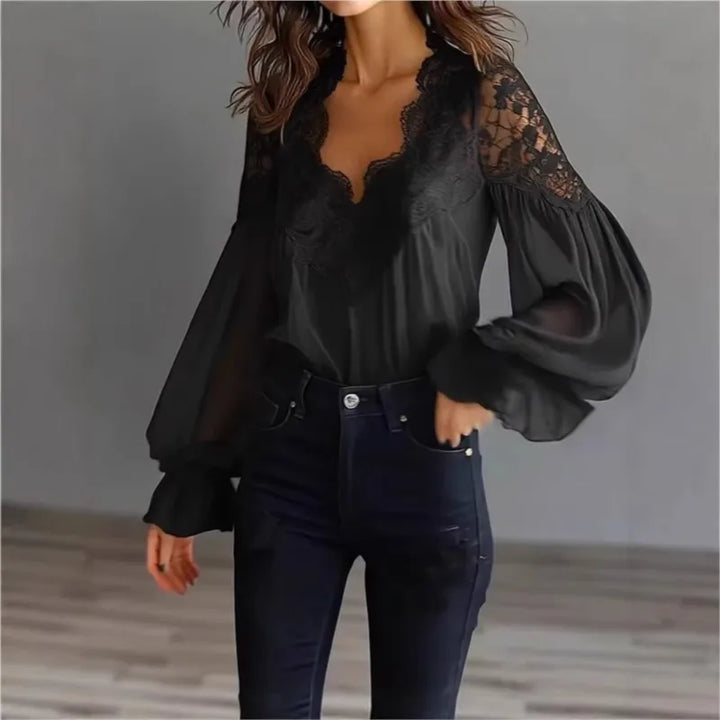 Vivienne Lace Trim Chiffon Blouse