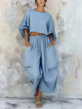 Avery Linen Cotton Wide Leg Pants Set