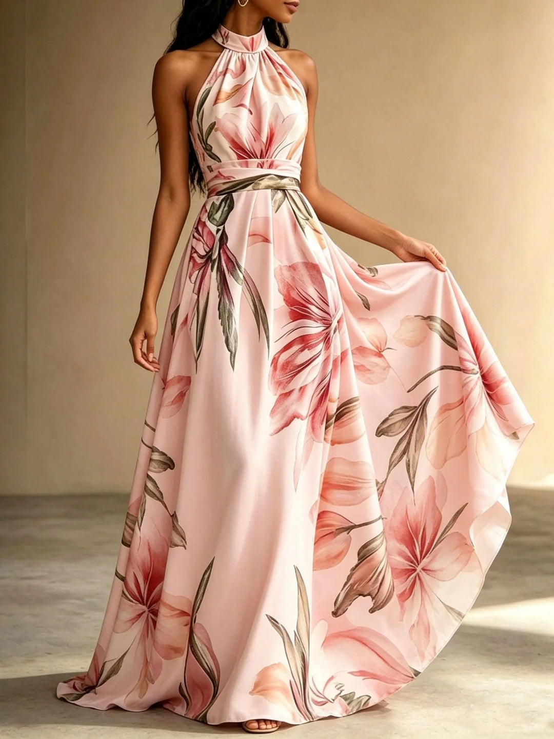 Valencia Floral Halter Bohemian Maxi Dress