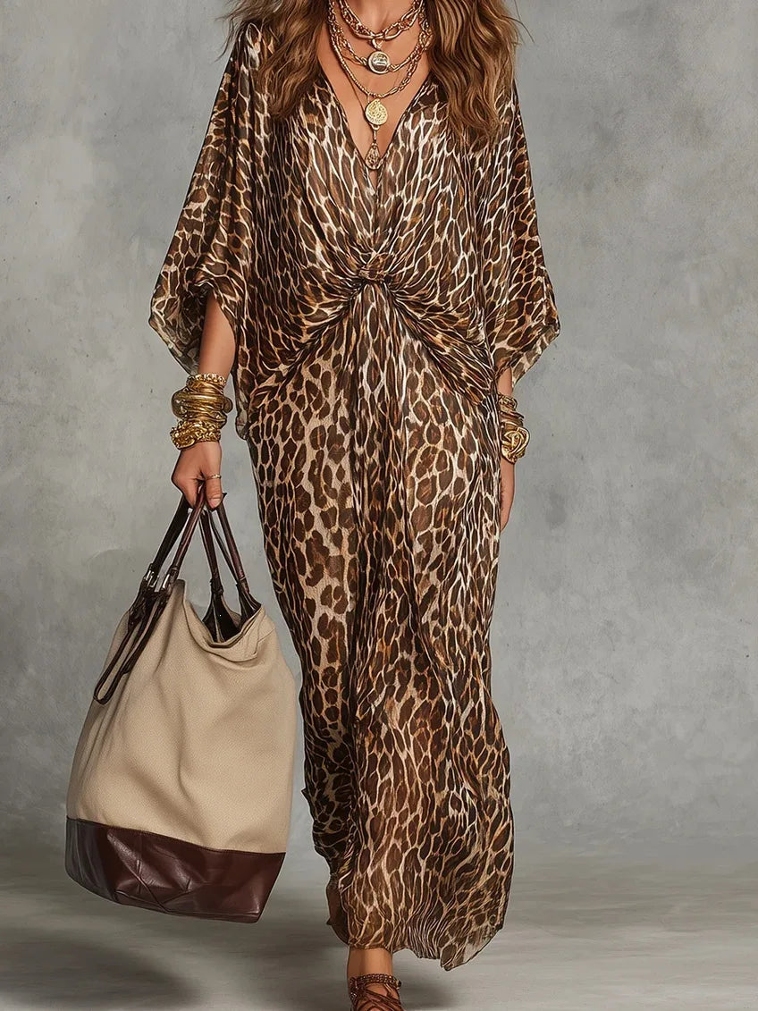 Vivian Leopard Print Wrap Maxi Dress
