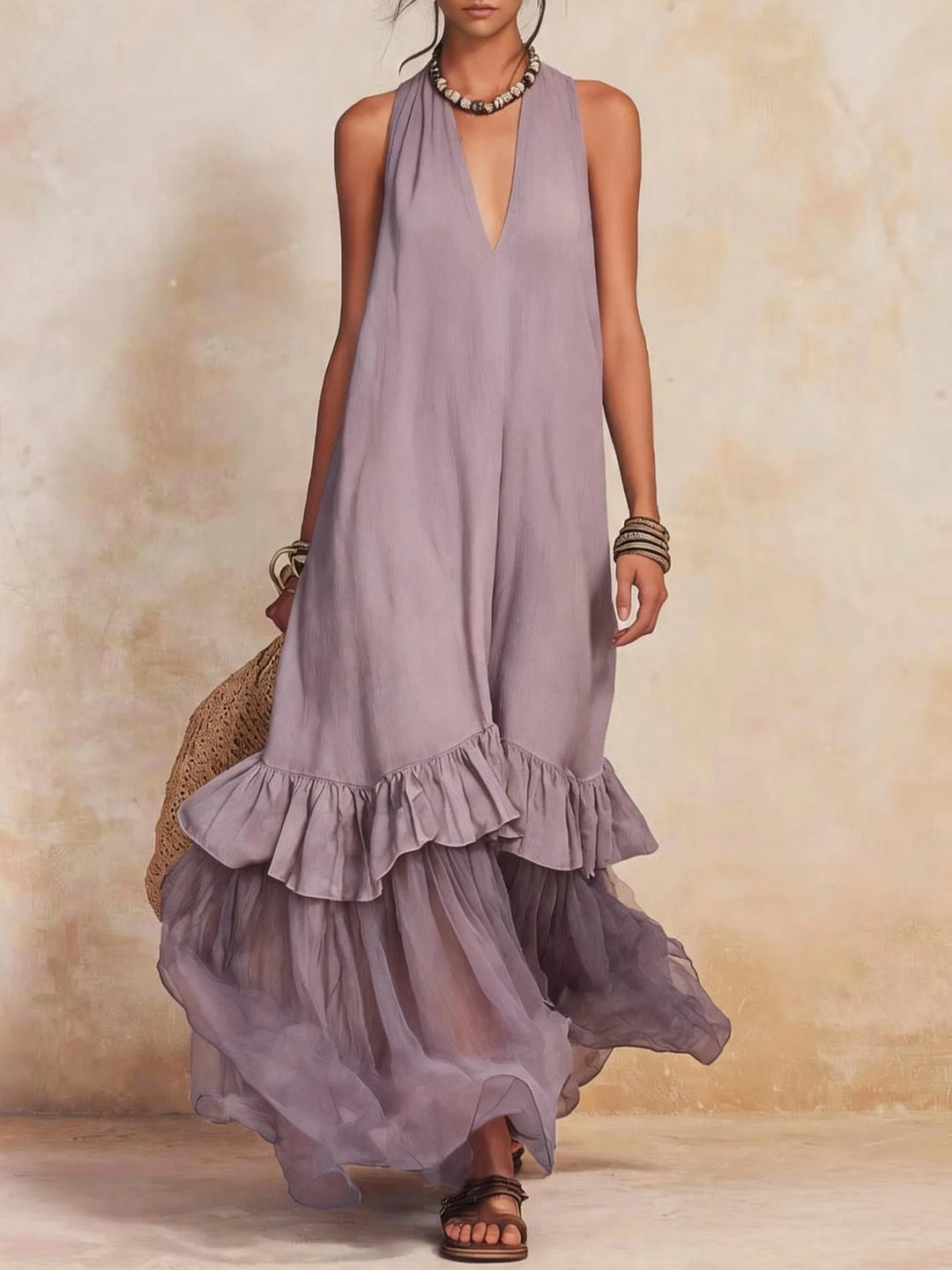Loretta Bohemian Ruffle Hem Maxi Dress