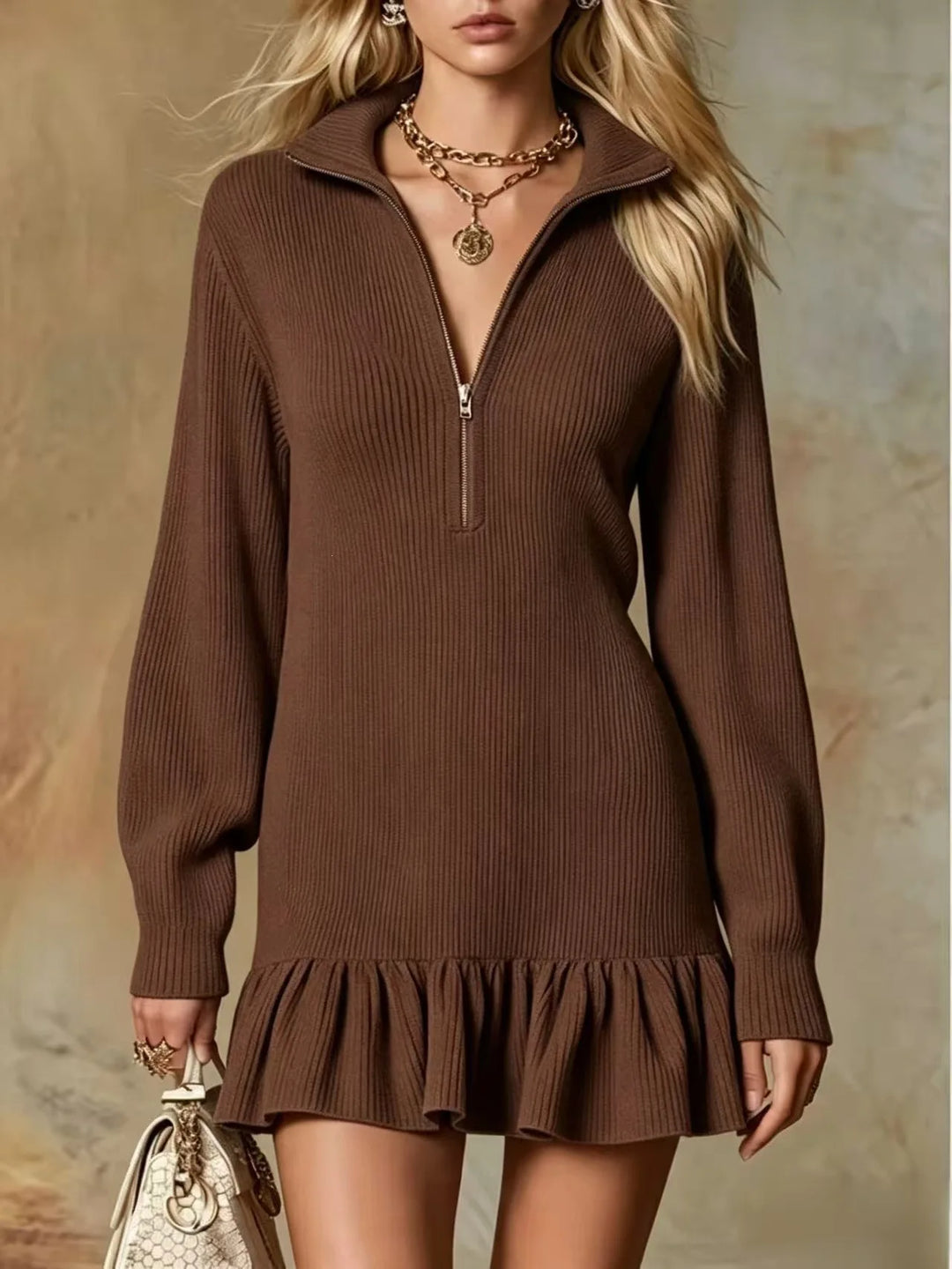 Elara Half Zip Knit Mini Dress