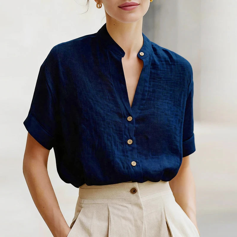 Aveline Button Front V Neck Blouse