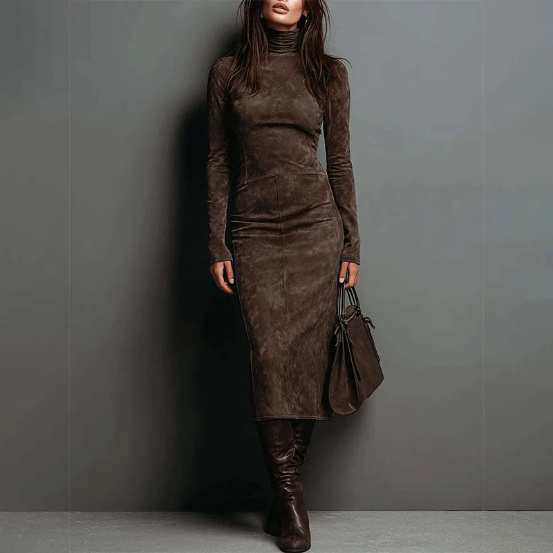 Valeria Suede Turtleneck Midi Dress